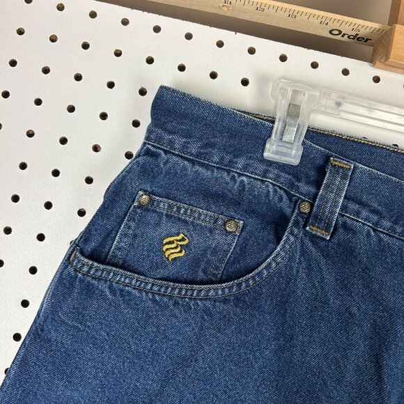 Rocawear Y2K Baggy Jeans 38x34 Blue Logo  Streetwear Skate Wide Leg Denim Patch - Picture 6 of 8